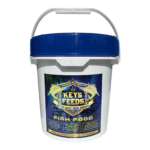 Keys Feeds 1.25-gallon pail of premium live bait fish food with resealable lid for pilchards, goggle eyes, and saltwater bait pens
